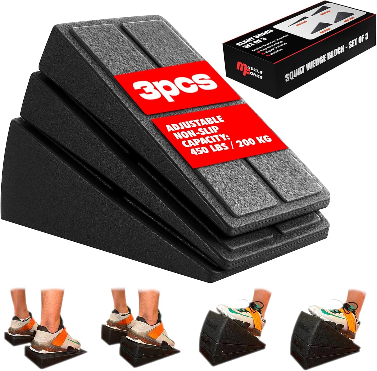 Squat Wedge Block - Heel Elevated Squat Platform for Deep Squats & Ankle Mobility | 4-Angle Adjustable Slant Board for Knee Pain Relief, 440 lbs Capacity