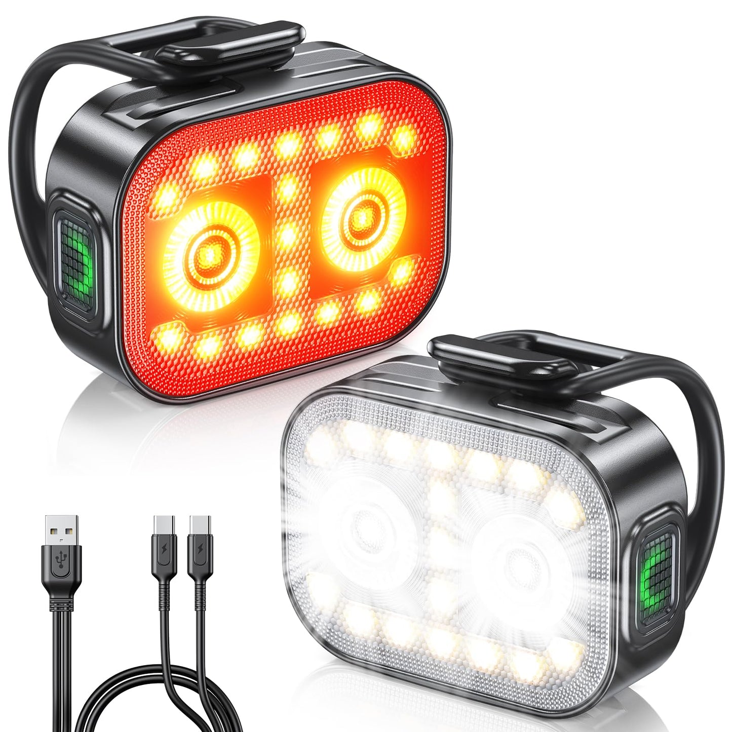 WOCBUY Bike Lights, Ultra-Slim & Lightweight Rechargeable Bicycle Lights Set, [5+6 Modes] Dual USB-C Bike Lights Front and Back, IP65 Waterproof Bicycle Lights for Night Riding Road Cycling (1 Set)