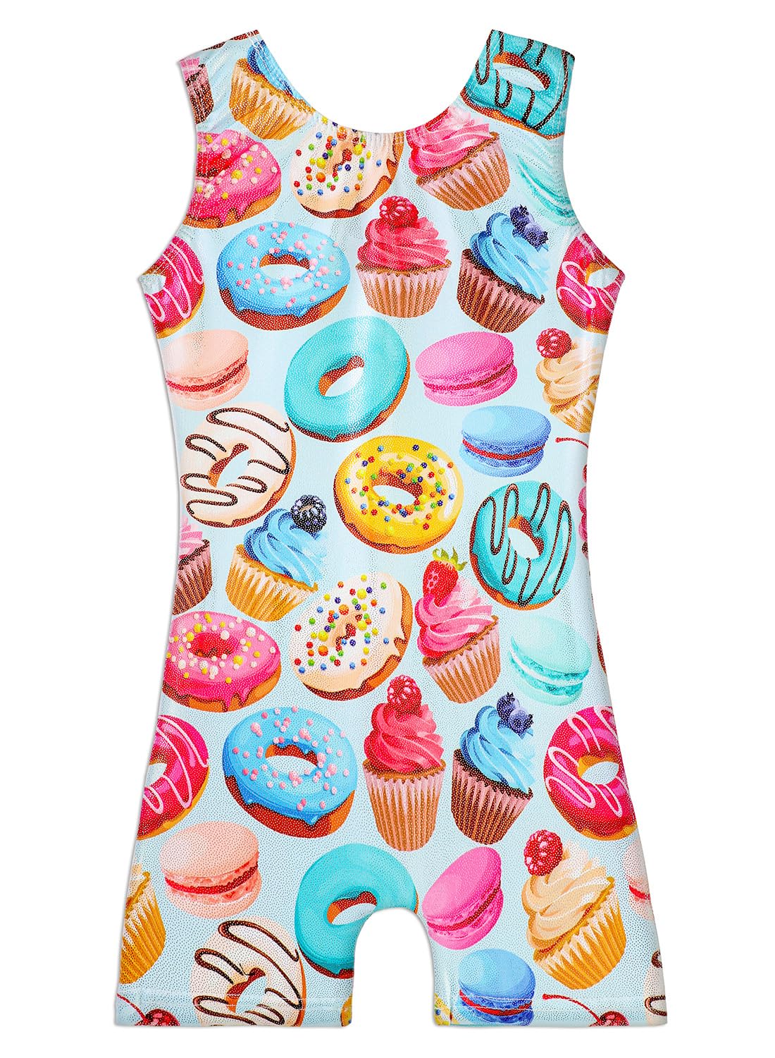 Belovance Leotards for Girls Gymnastics Biketard 7 8 Kid Tumbling Dance Outfit Sparkle Colorful Donuts Unitard (Donuts Aqua Green, 7-8 Years)
