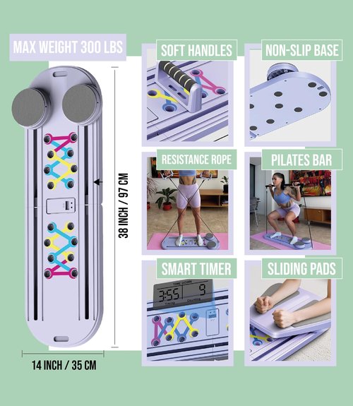 Portable Pilates Reformer Board Set with Resistance Bands Ball Timer Display for Home Workout Fitness Abs Glutes Women Foldable Multifunction Pilates Machine (Pilates Big)