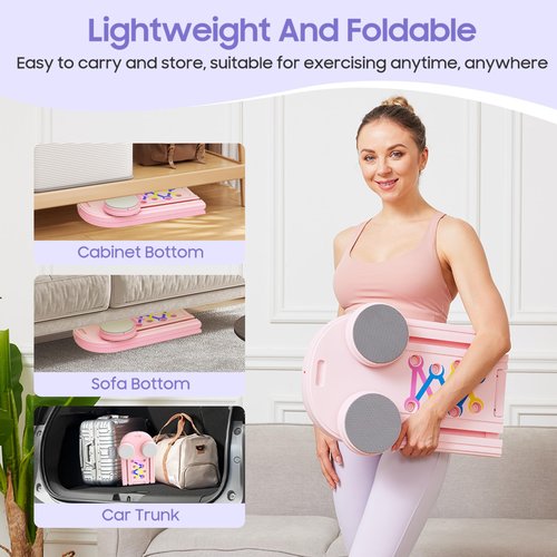 Pilates Reformer A Foldable Portable Full Body Exercise Pilates Board Unisex Multi Functional Core Strength Pilates Training Board Multifunctional Fitness Gear for Home Gyms & Studios (Pink)
