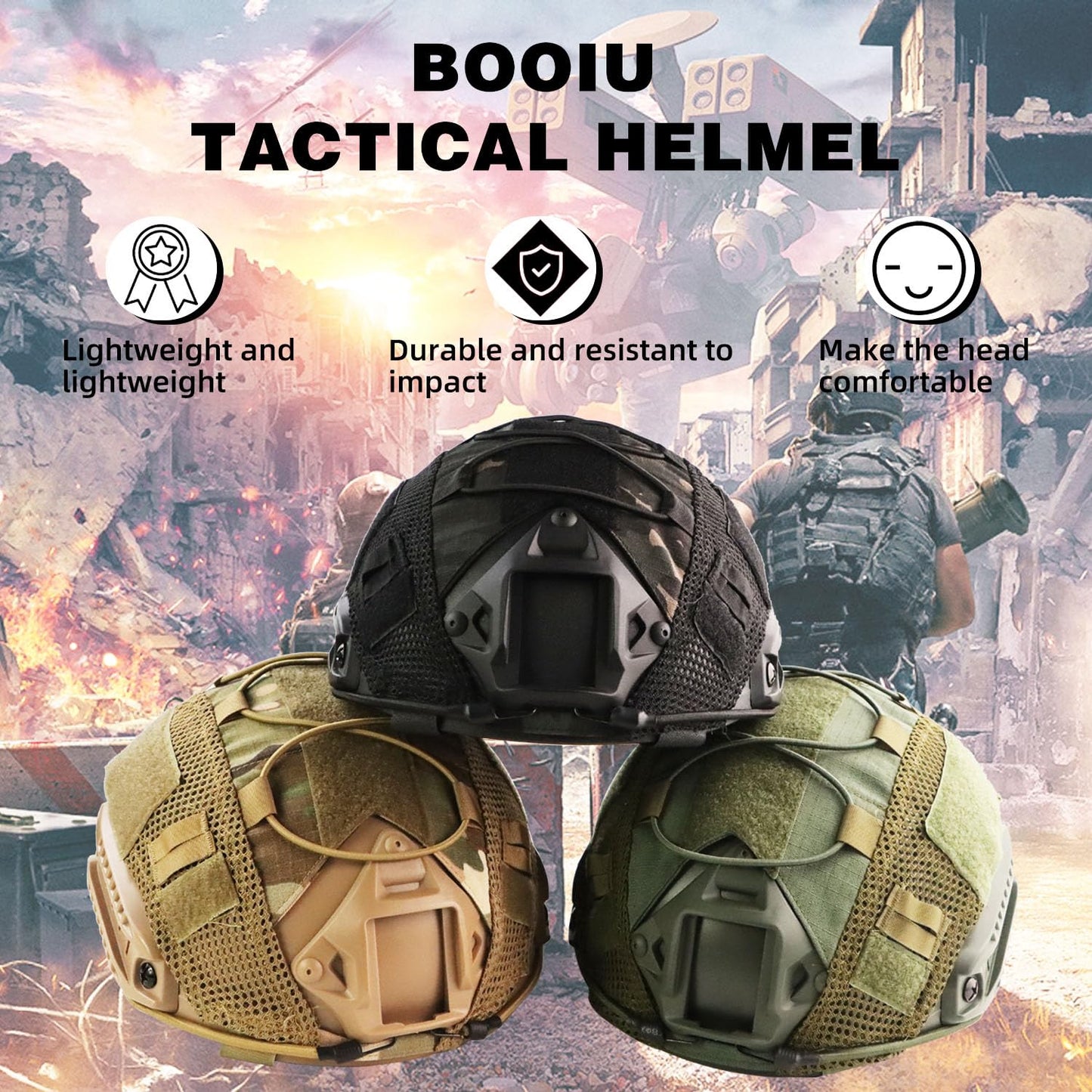 Airsoft Helmet, PJ Type Tactical Fast Helmet with Cover, Paintball Military Tactical Gear with Front NVG Mount Side Rail and Breathable Vent Holes for Cosplay Outdoor Activities