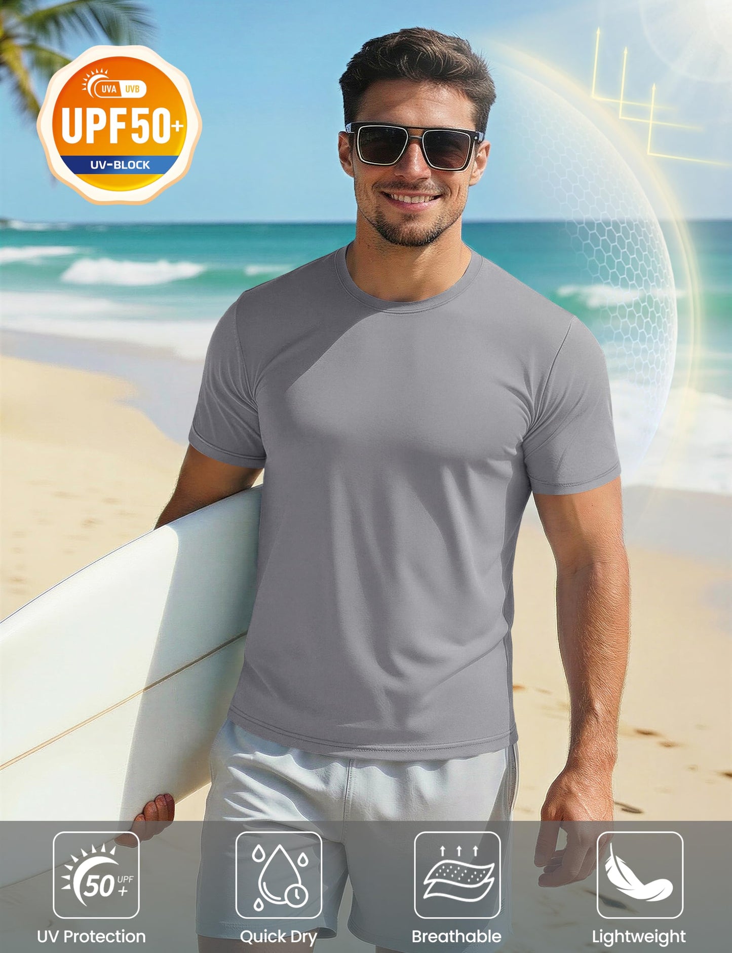 Tee Shirts for Men Short Sleeve Active Shirts Summer Dry Fit T Shirts Moisture Wicking Running T-Shirt Light Grey