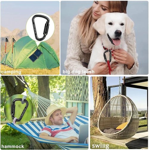 Auto Locking Carabiner Heavy Duty Carabiner 25kN Climbing Carabiner Climbing Equipment Safety Carabiners for Rappelling, Hammocks, Rescue, Dog Leash, Swing (All Black-8PCS)