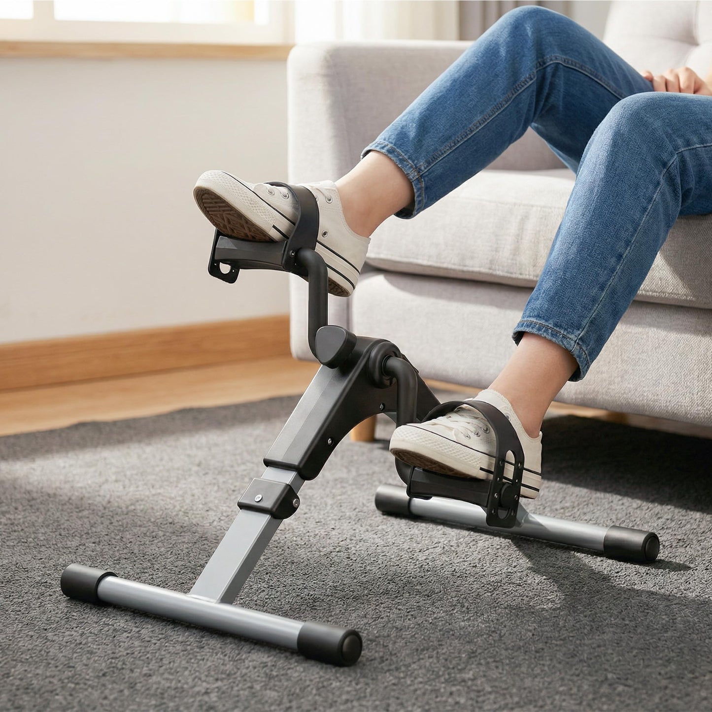 Pedal Exerciser Desk Exercise Bike Leg and Arm Exercise Bike with LCD Monitor Foldable and Porable (Black/Grey)