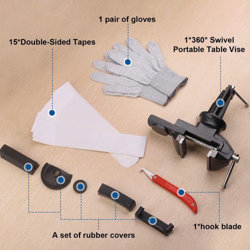 Joisonwoo Golf Grip Regripping Kit - Table Vise Clamp with Rubber Jaws, 360° Swivel, Hook Blade, 15 Tapes & Gloves, No Glue Included, Complete Tool Set for Golf Club Handle Removal & Installation
