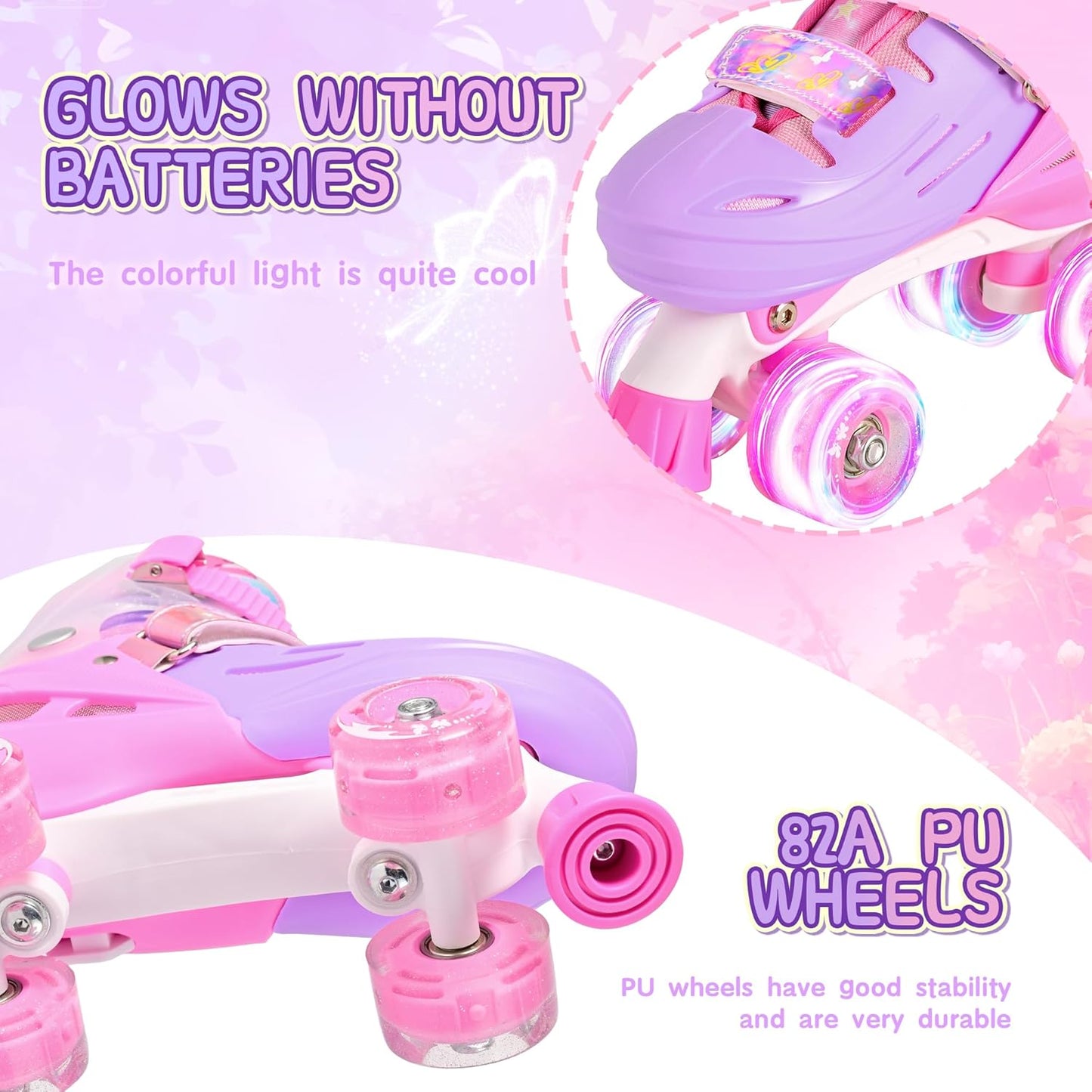 2PM SPORTS Roller Skates - Adjustable Light-Up Wheels for Kids Ages 4-12 | Sizes 10C-6