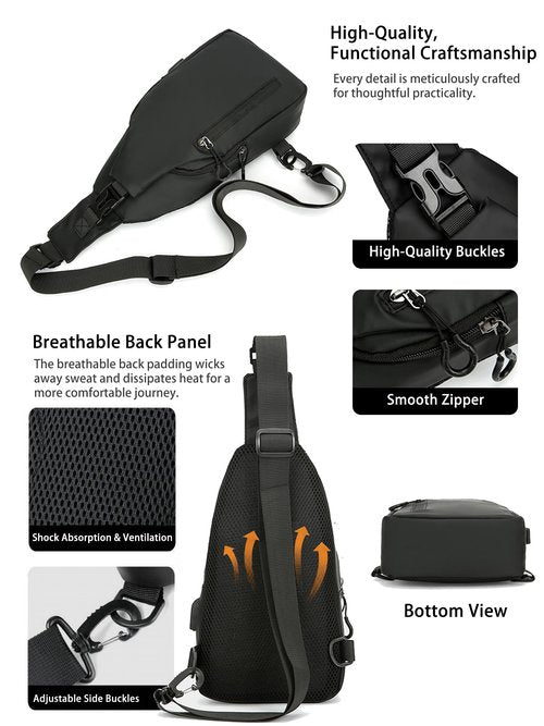 JYNBELSOR Sling Bag Daypack for Men Women, Crossbody Chest Bags Waterproof Pack, Backpack for Travel, Hiking, Daily Commute, Black