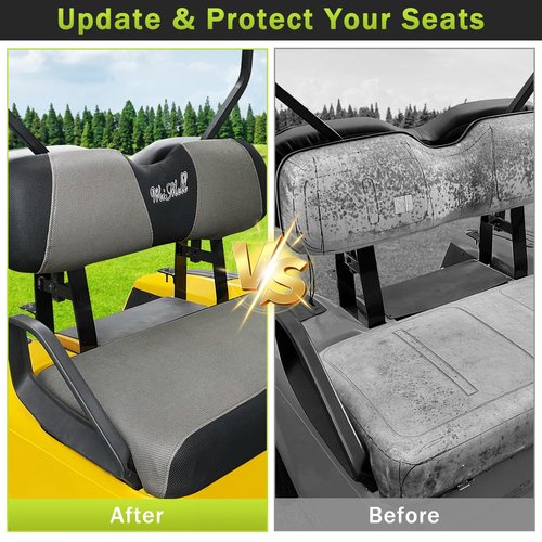 WEIMELL Golf Cart Seat Covers Front and Rear Set for EZGO TXT EZGO RXV Club Car DS After 2000 Front Seat Cover & Aftermarket Regular Back Seat Cushion Covers Black&Gray