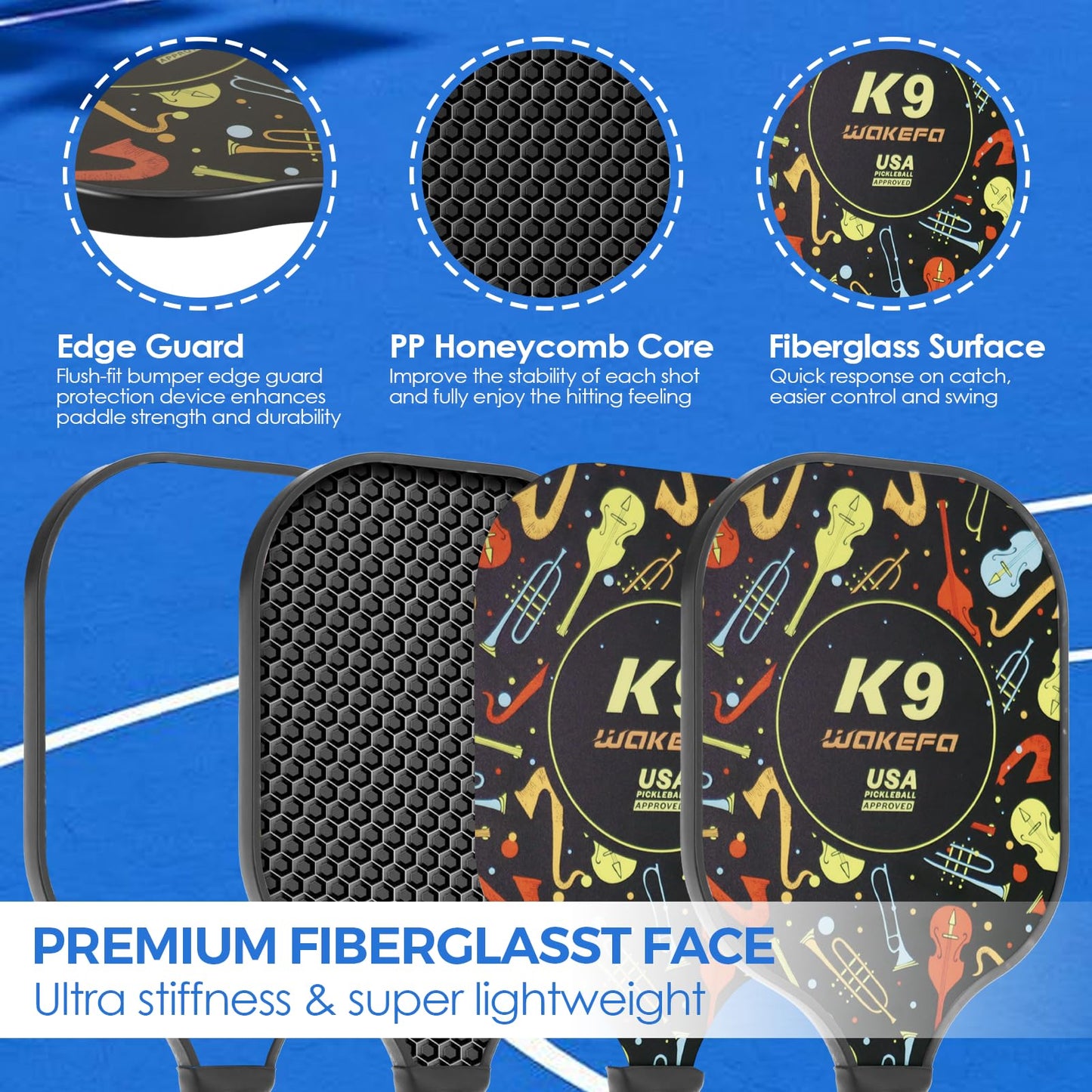 DUJORM Pickleball Paddles Set of 2 USAPA Approved Fiberglass Surface, Pickleball Paddles with 2 Paddles and 4 Balls, for Men Women with Carring Bag