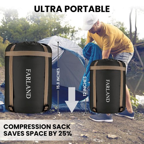FARLAND Sleeping Bags 30℉ for Adults Teens Kids with Compression Sack Portable and Lightweight for 3-4 Season Camping, Hiking,Waterproof, Backpacking and Outdoors