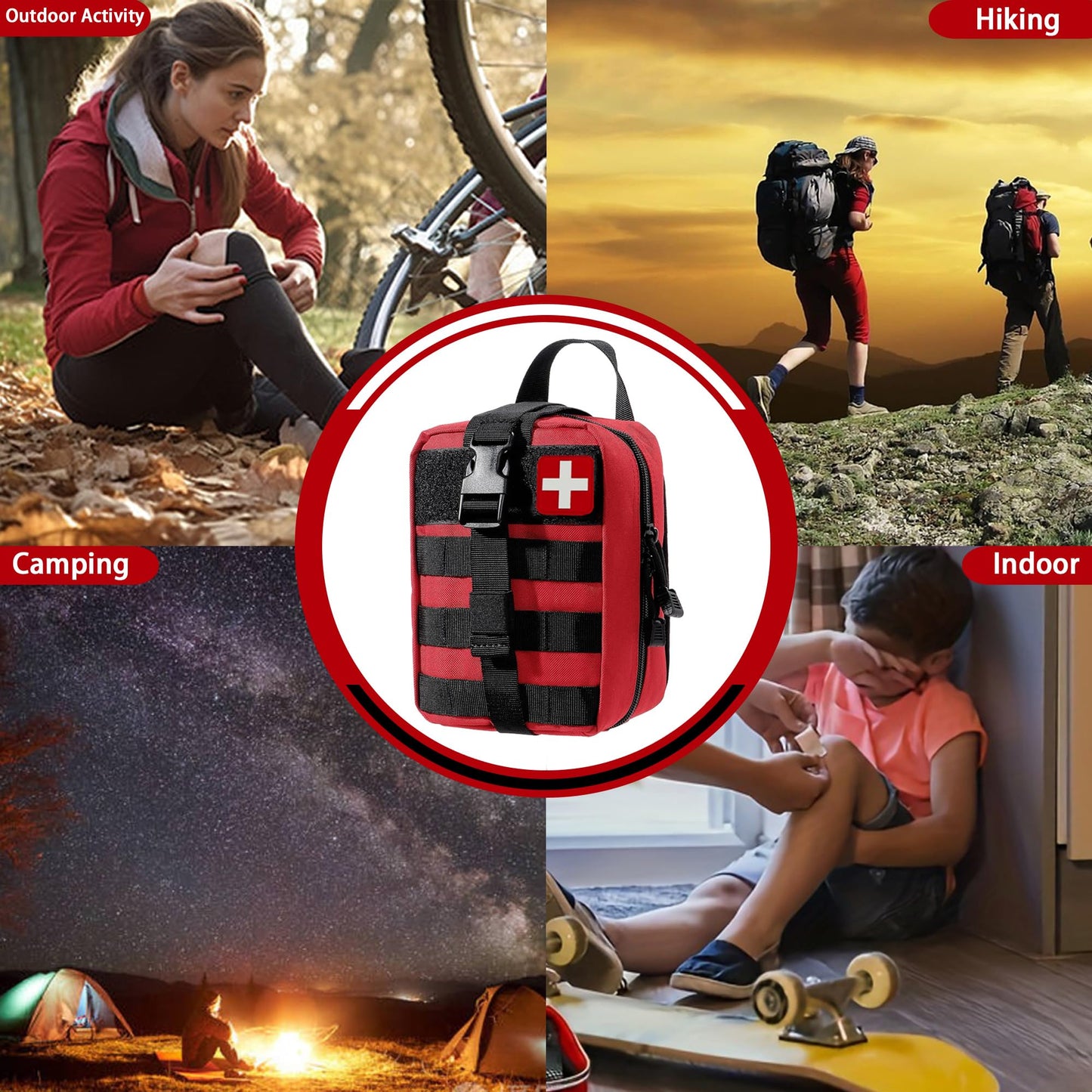 Universal IFAK Trauma First Aid Kit Molle Pouches Emergency Survival Kit Suitable for Home, car, Travel, Camping, Hiking, Sports, Outdoor Emergencies-Quick Response First Aid Essentials (Red)