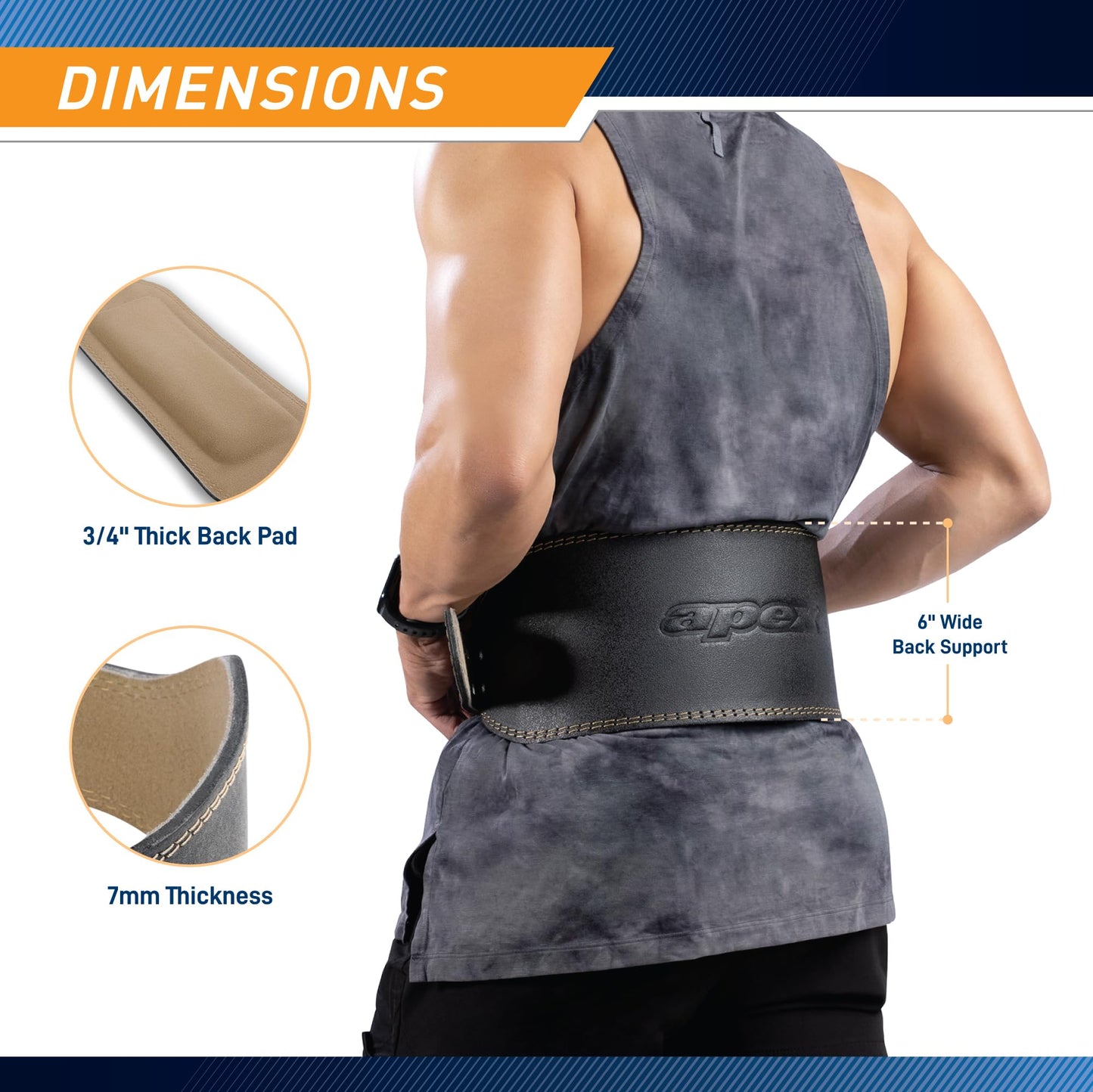 Apex by Marcy 6-Inch Wide Padded Genuine Leather Weightlifting Belt, Large