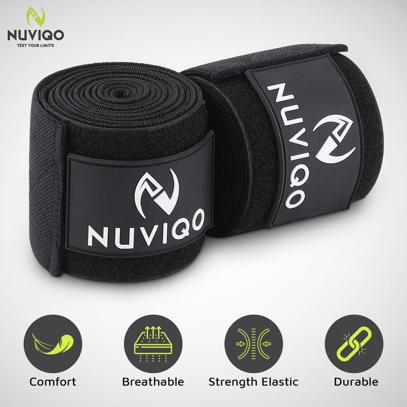 Nuviqo Knee Wraps (Pair) for Weightlifting – 78 Inch Maximum Compression Wrap for Squats & Pain Relief, Ideal for Men & Women, Powerlifting, Cross Training & Leg Day in the Gym