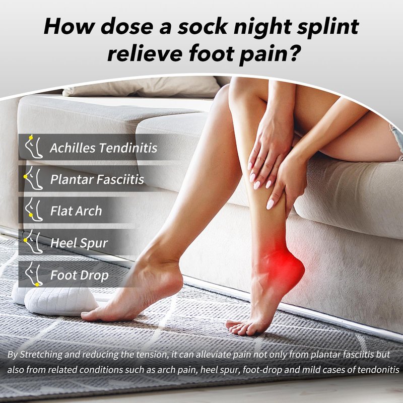 VOOOLO Plantar Fasciitis Night Splint Sock with Massage Ball for Tension Relief, Soft and Comfortable Foot Brace for Men and Women, Medium-Black