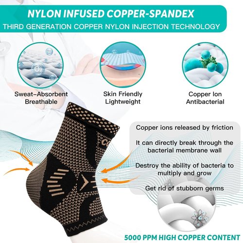 INDEEMAX Ankle Brace - Copper Infused Compression Sleeve for Pain Relief | Black, Size M
