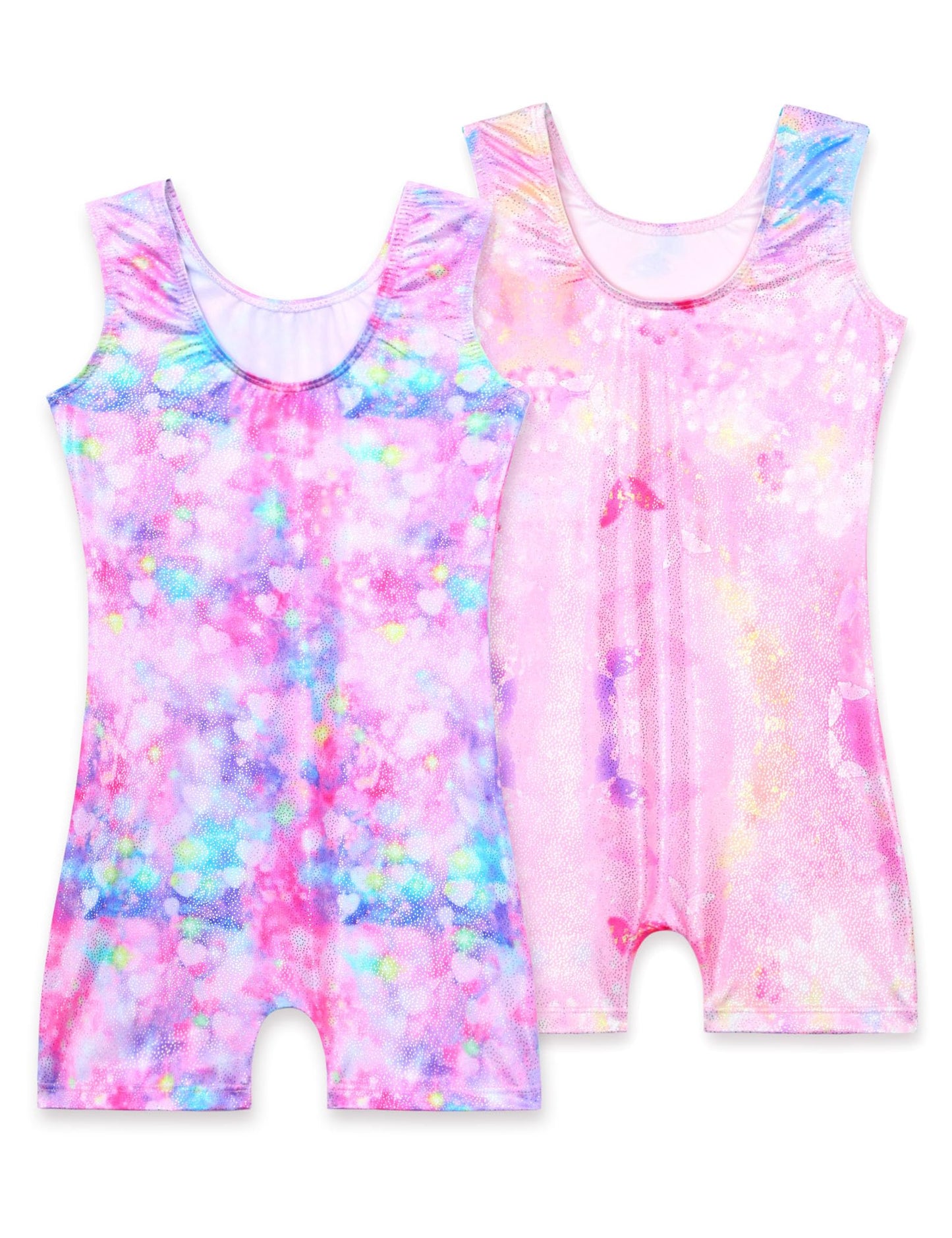 Nokecina Girls Leotards for Gymnastics with Shorts Size 7-8 Years Old Blue Pink Biketards Unitards for Dance Class