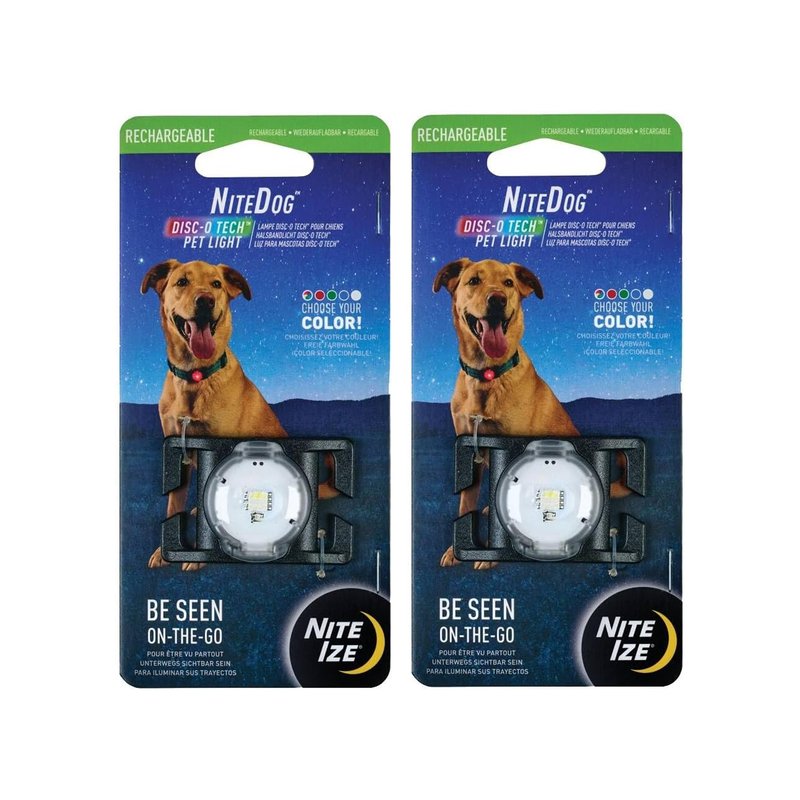 Nite Ize NiteDog Rechargeable Pet Light - Dog Light with Weather-Resistant Design - Perfect for Walks, Camping & More - Disc-O Tech (2 Pack)