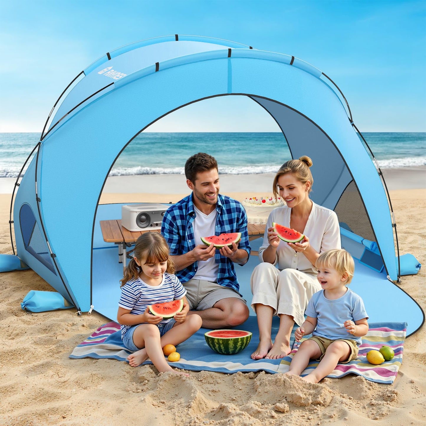 Raynesys Beach Tent Sun Shelter for Sand Camping Fishing, 1-4 Person, Blue