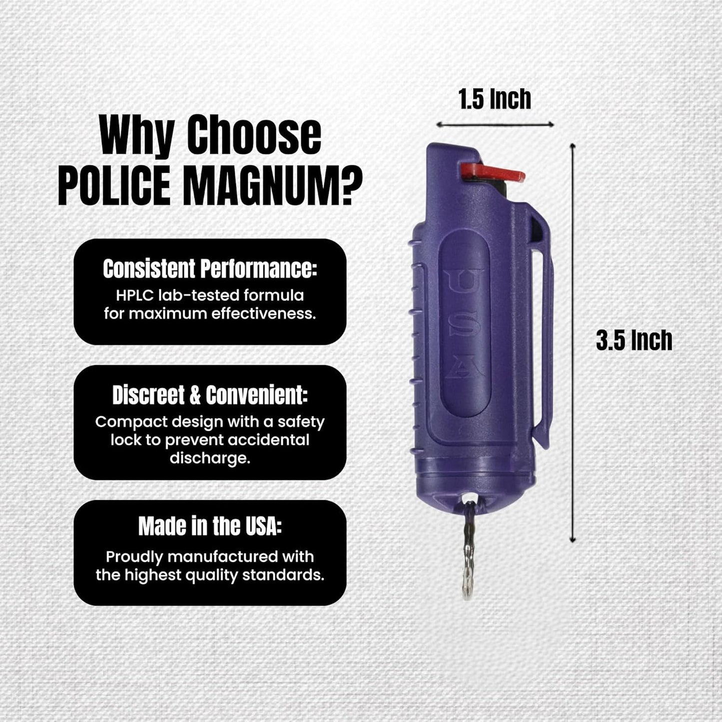 Police Magnum Keychain Pepper Spray - Tactical OC Self Defense with Clip Holder | Compact & Safe for Men & Women