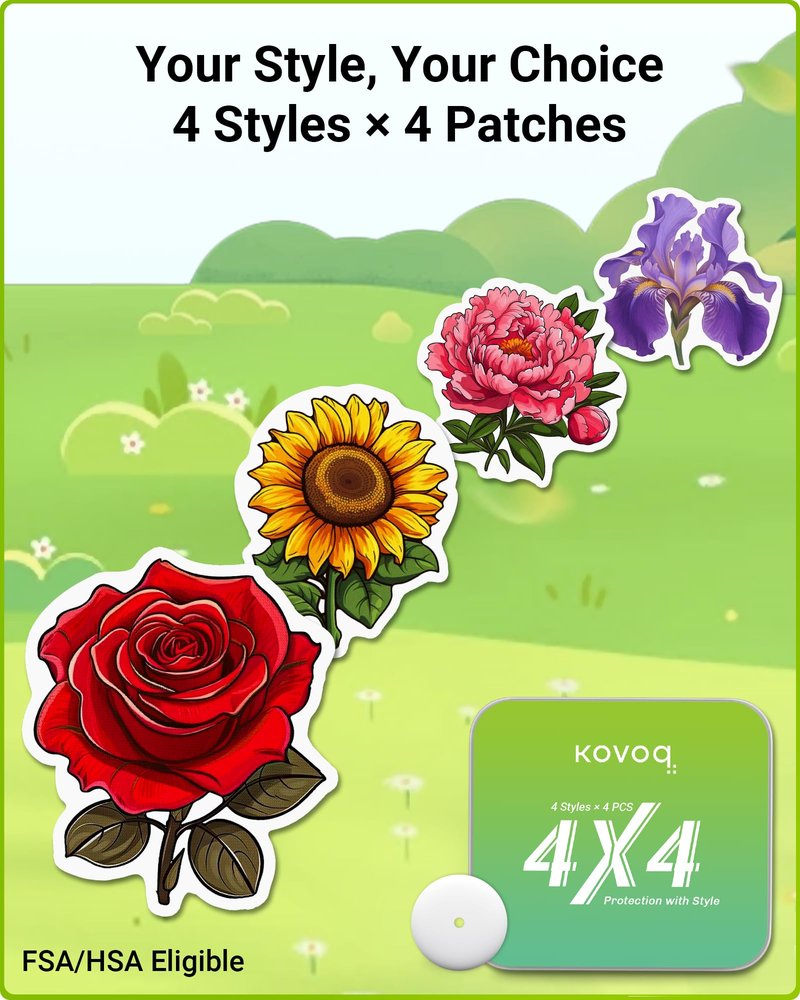 Floral Shaped Libre 3 & Plus Sensor Protective Covers, 16 Pack Kovoq FiguraGuard Freestyle Libre 3 Adhesive Patches with Hardshell, Reduce Compression Lows Shockproof Sweatproof Up to 14 Days(Floral)
