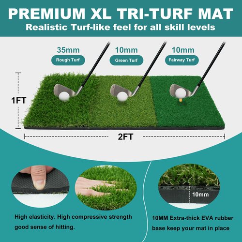 Golf Net, 10x7 Ft Golf Hitting Net with Tri-Turf Mat, Multi-Target Golf Practice Net for Outdoor/Indoor Chipping & Driving, Ideal Gift for Men/Dad/Husband/Golfers