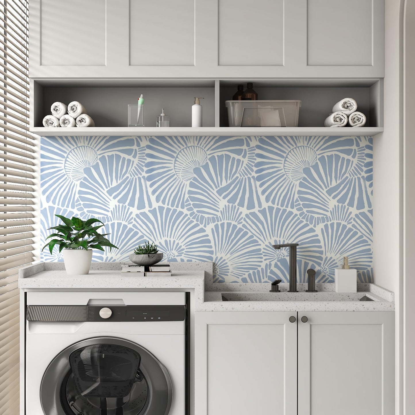 White and Blue Wallpaper Peel and Stick Wallpaper Boho 17.3"×197" Modern Wallpaper Self Adhesive Removable Wall Paper for Bedroom Blue Contact Paper for Cabinets Drawers Shelf Home Decor Vinyl Film