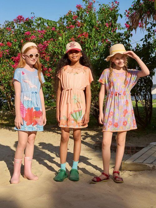 Haloumoning Girls Swim Cover-Up - Stylish Printed Short Sleeve Beachwear for Ages 5-14 Years