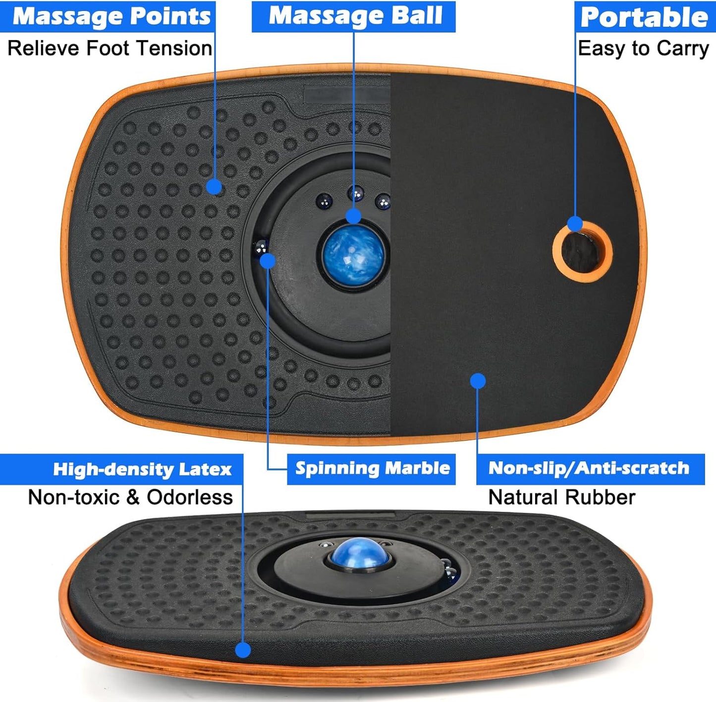 Skiennix Standing Desk Anti-Fatigue Mat - 360° Rotating Wooden Balance Board | Marble Finish for Home & Office