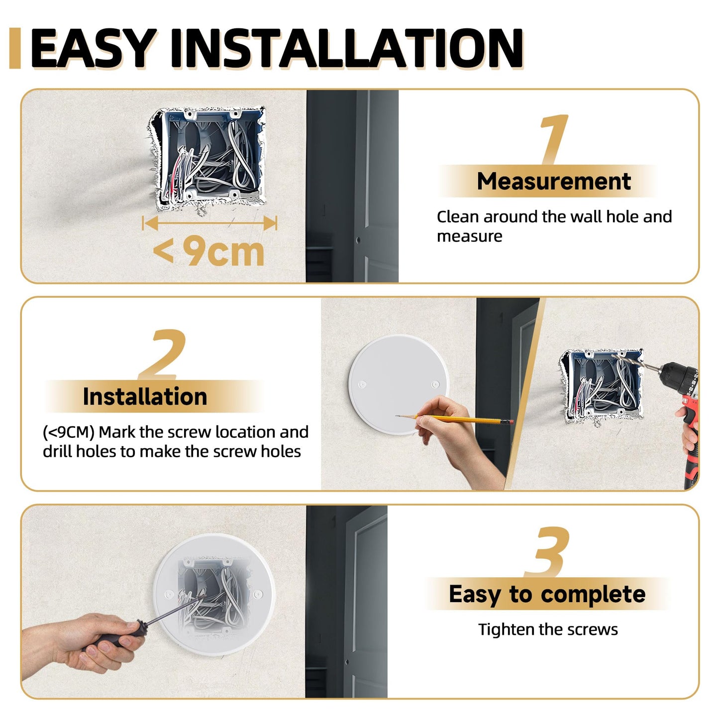 Gadgetzan Ceiling Cover Plate,5 Inch Round Electrical Box Cover Plate for 4 Inch Electric Box,Metal Round Wall Plate for Smoke Detector,Hole Spacing 3.5 Inch - 3 Pcs(White)