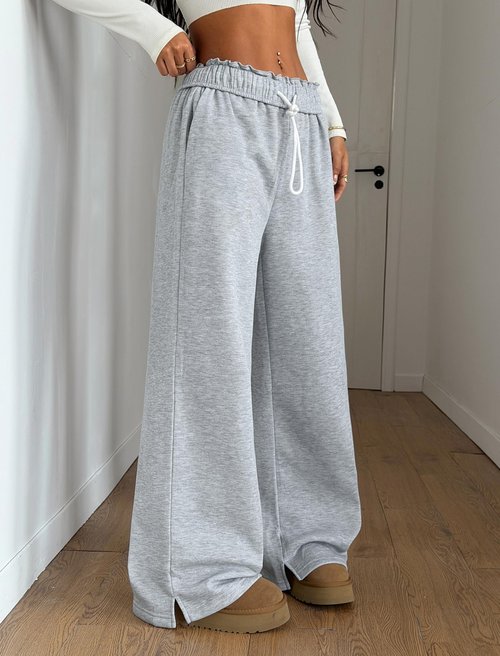 ZAFUL Women's Fleece Lined Sweatpants Foldover Waistband Drawstring Wide Leg Sweat Pants Warm Lounge Pants with Pockets Grey S