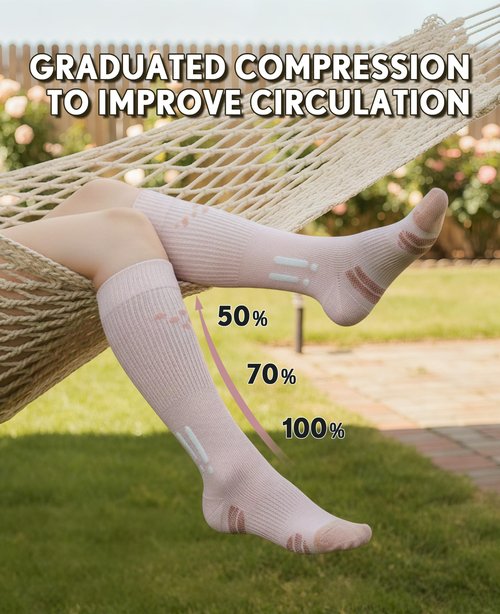 CTHH Thick Cotton Compression Socks for Women Men 15-20mmHg Cute Knee High Socks Support for Running, Travel, Nurses, Pregnant Women, Striped Stockings Cushioned, Beige/Light Grey, 2 Pack