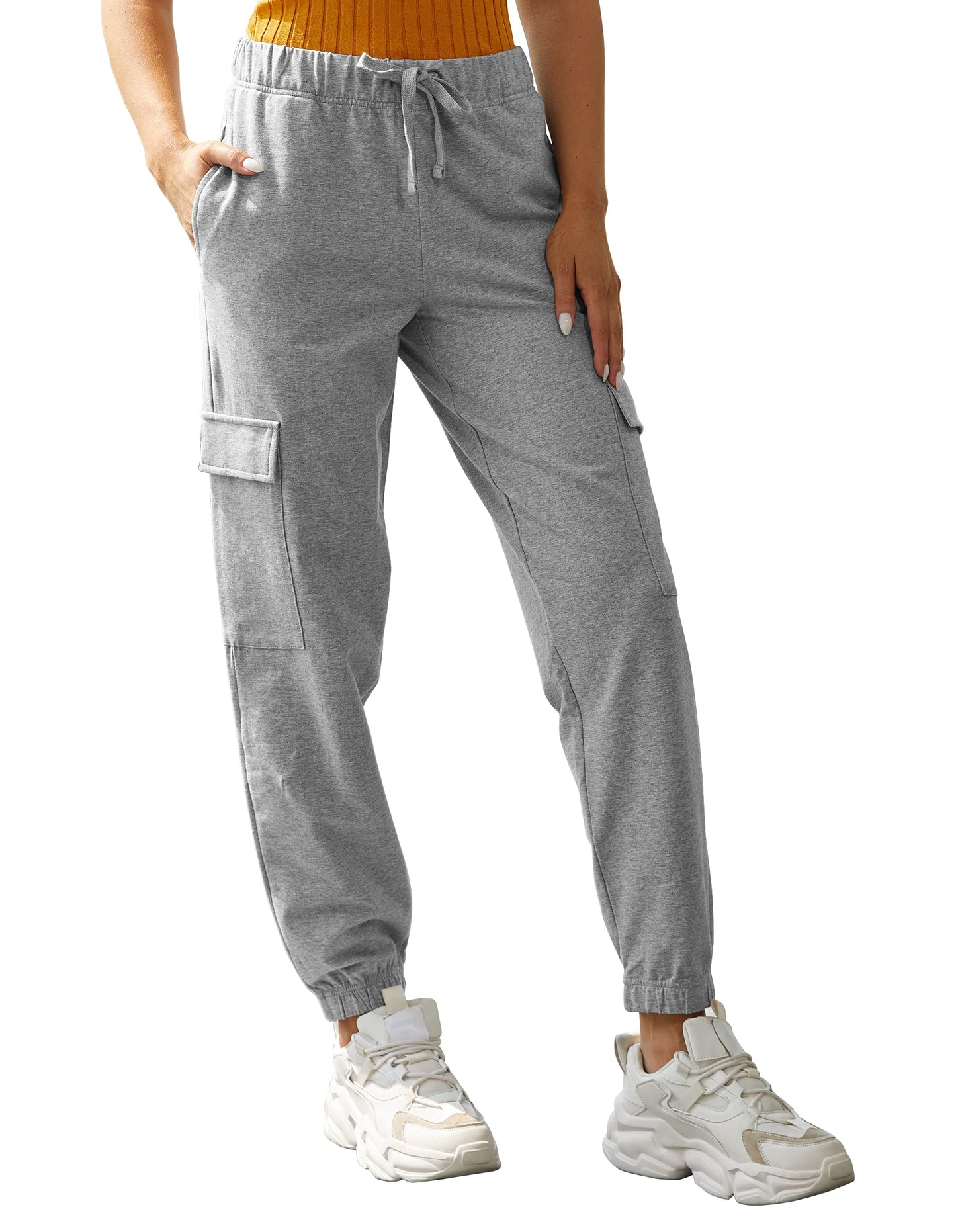 PULI Women's Loose Cargo Sweatpants Lounge Joggers Pants Heather Grey M