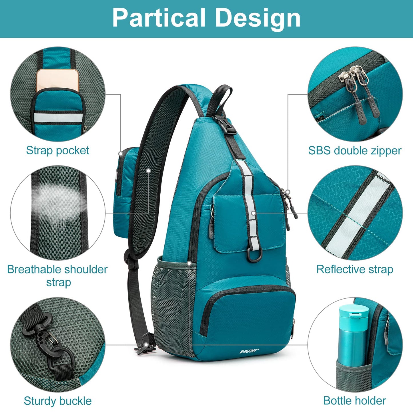 G4Free Packable Sling Backpack, Small Crossbody Sling Bag Travel Hiking Daypack Casual Foldable Shoulder Chest Bag