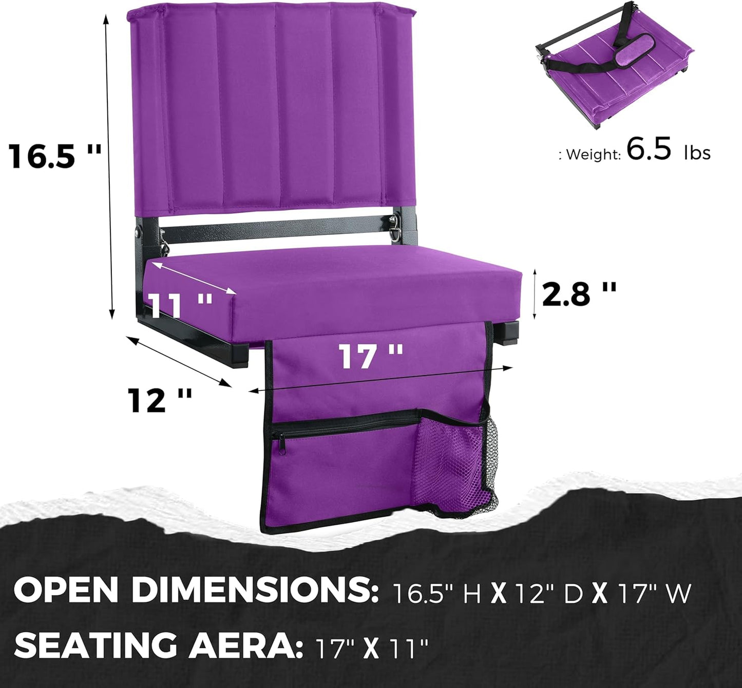 Sport Beats Stadium Seats - Comfortable Bleacher Chairs with Back Support & Cushion | Dark Purple, 1pc Regular - 17" W x 12" D x 16.5" H