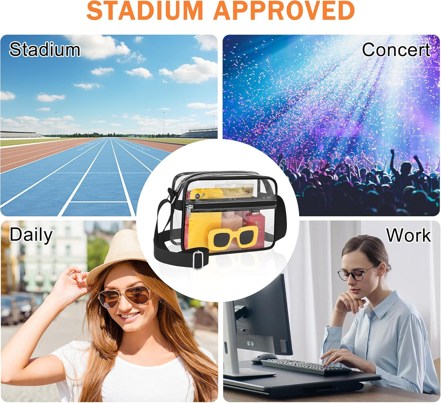 MAY TREE Clear Stadium Bag - Stylish Messenger for Concerts & Sports Events | Durable & Versatile