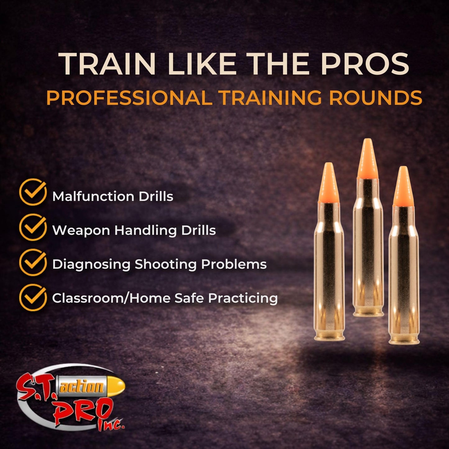 S.T. Action Pro 223 Cal / 5.56 MM Dummy Rounds – Orange Safety Trainer Dummy Rounds, Reusable Dry Fire Training Ammunition (5-Pack) for Gun Owners - Veteran-Owned, Assembled in the USA