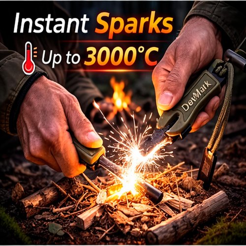 Devmark Ferrocerium Fire Starter with Paracord Lanyard and HSS Striker, 3/8" Long Ferro Rod Fire Steel for for Camping, Bushcraft, Survival & Emergency Use