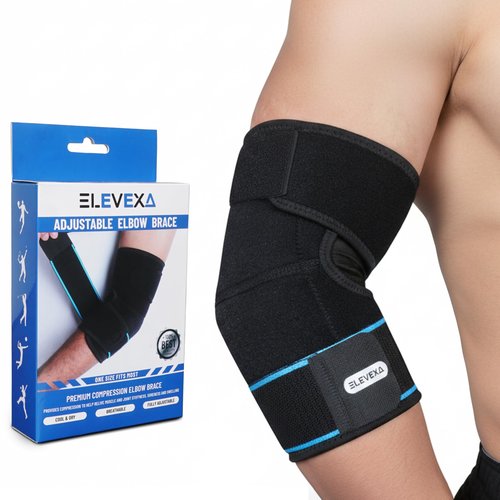 ELEVEXA LLC Adjustable Elbow Brace | Double Strap Elbow Compression Sleeve for Tendonitis, Sprains, and Strains | Arm Brace/Tennis Elbow Brace for Men and Women with Targeted Compression and Relief