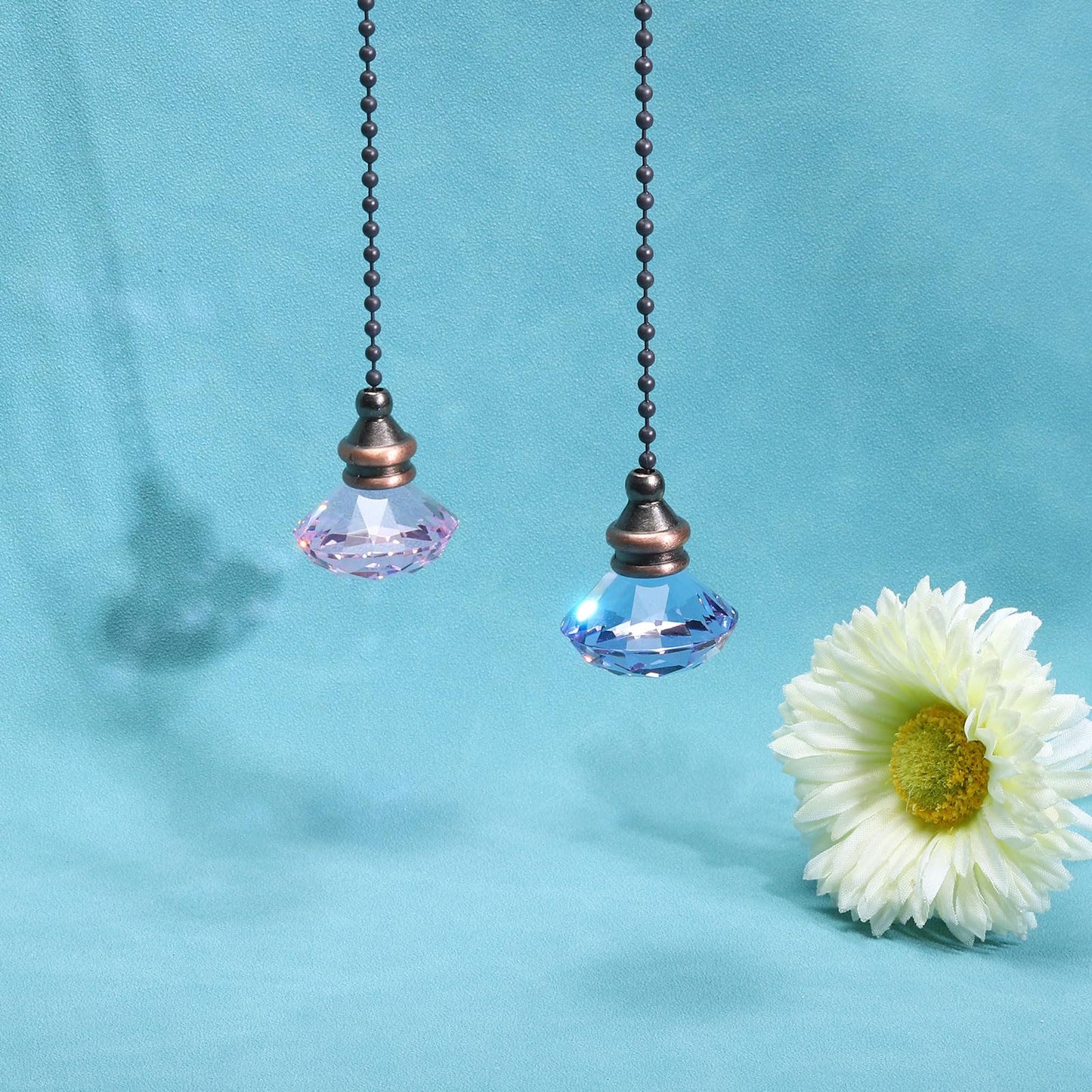 PATIKIL Ceiling Fan Pull Chain, 2 Pack 12" Decorative Diamond Pendant Chain Extender Charm Extension Pull String for Ceiling Fans Light Lamp, Purple