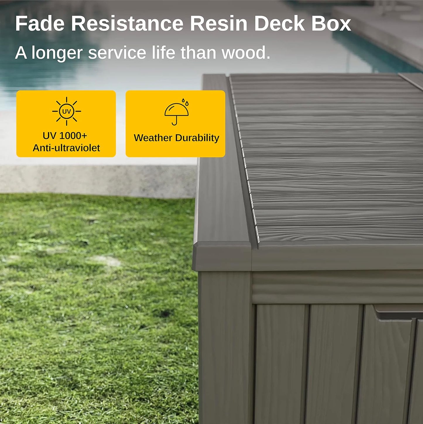 31 Gallon Waterproof Outdoor Storage Box - Lockable Resin Deck Bin for Patio Cushions & Tools - UV Resistant, Black
