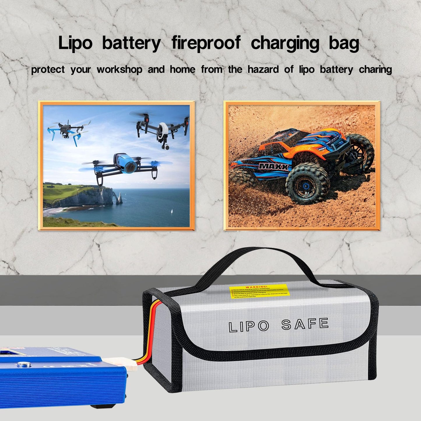 Jehaseg Lipo Battery Safe Bag Fireproof Bag for Lipo Battery Storage Charging Transport,Home Travel Office Safe Storage Pouch (230 * 80 * 100mm+185 * 75 * 60mm)