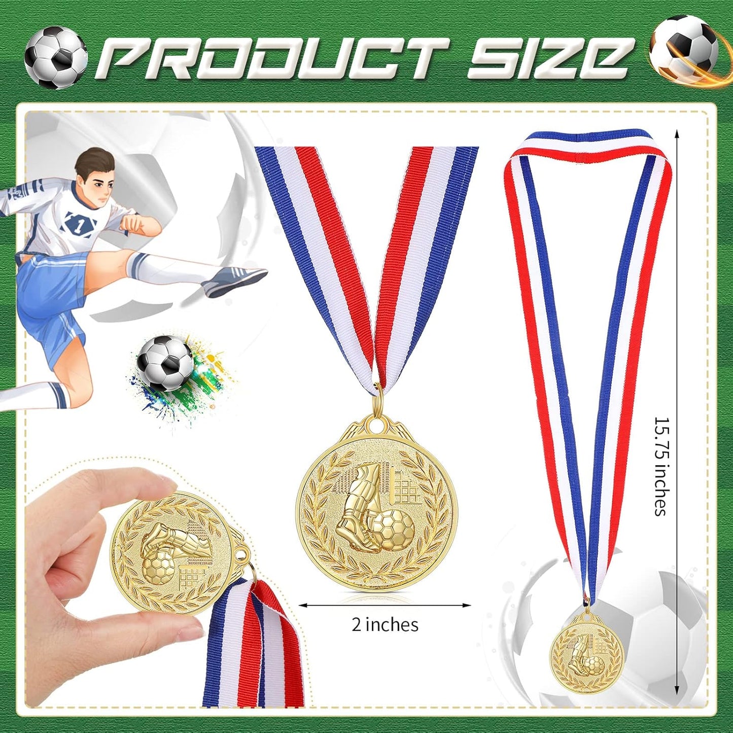 Yinkin Soccer Medals Set - 24 Gold Participation Trophies with Red, White & Blue Ribbons | Perfect for Sports Teams