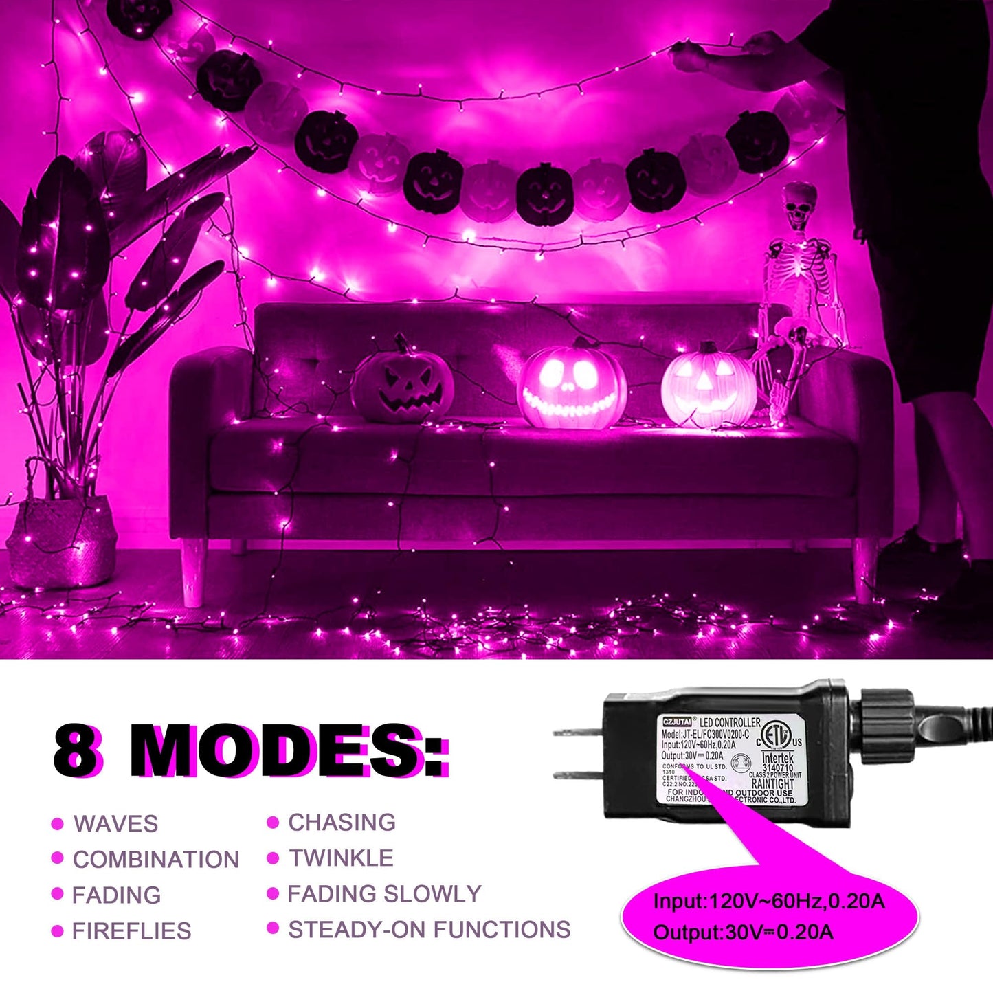 500 LED Pink Christmas Lights Black Wire,164 FT Outdoor Fairy Lights Plug in, Pink String Lights with 8 Twinkle Modes for Indoor Outdoor Bedroom, Yard, Wedding, Valentines Day Decoration