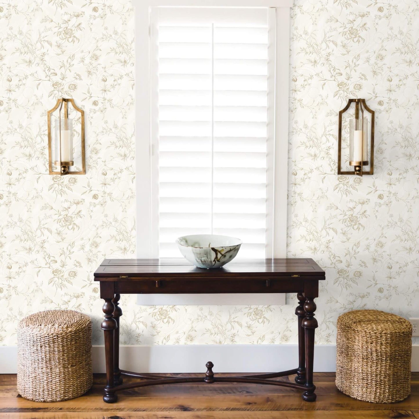 Ismoon Peel and Stick Wallpaper Floral Vintage Stick on Wall Paper Beige French Textured Contact Paper for Cabinet Removable Self Adhesive Wallpaper Vinyl Roll Shelf Deco, 17.3x78.7in