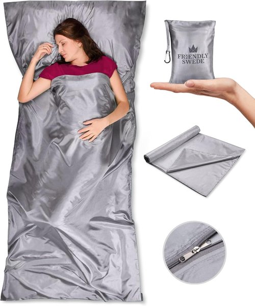 Friendly Swede Sleeping Bag Liner - Ultralight Polyester & Microfiber Adult Sleep Sack | Compact Travel Sheets