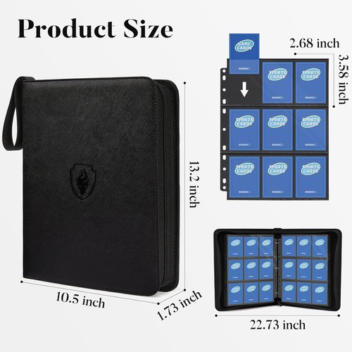 Fabmaker 9 Pocket Card Binder - Premium PU Cover Holds 756 Cards | Portable Black Collection Album
