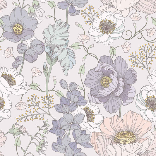 VEELIKE Purple Anemone Floral Wallpaper Vintage Floral Peel and Stick Wallpaper for Bedroom Nursery 17.7''x118'' Removable Renter Friendly Floral Wall Paper Adhesive Contact Paper for Walls Cabinets
