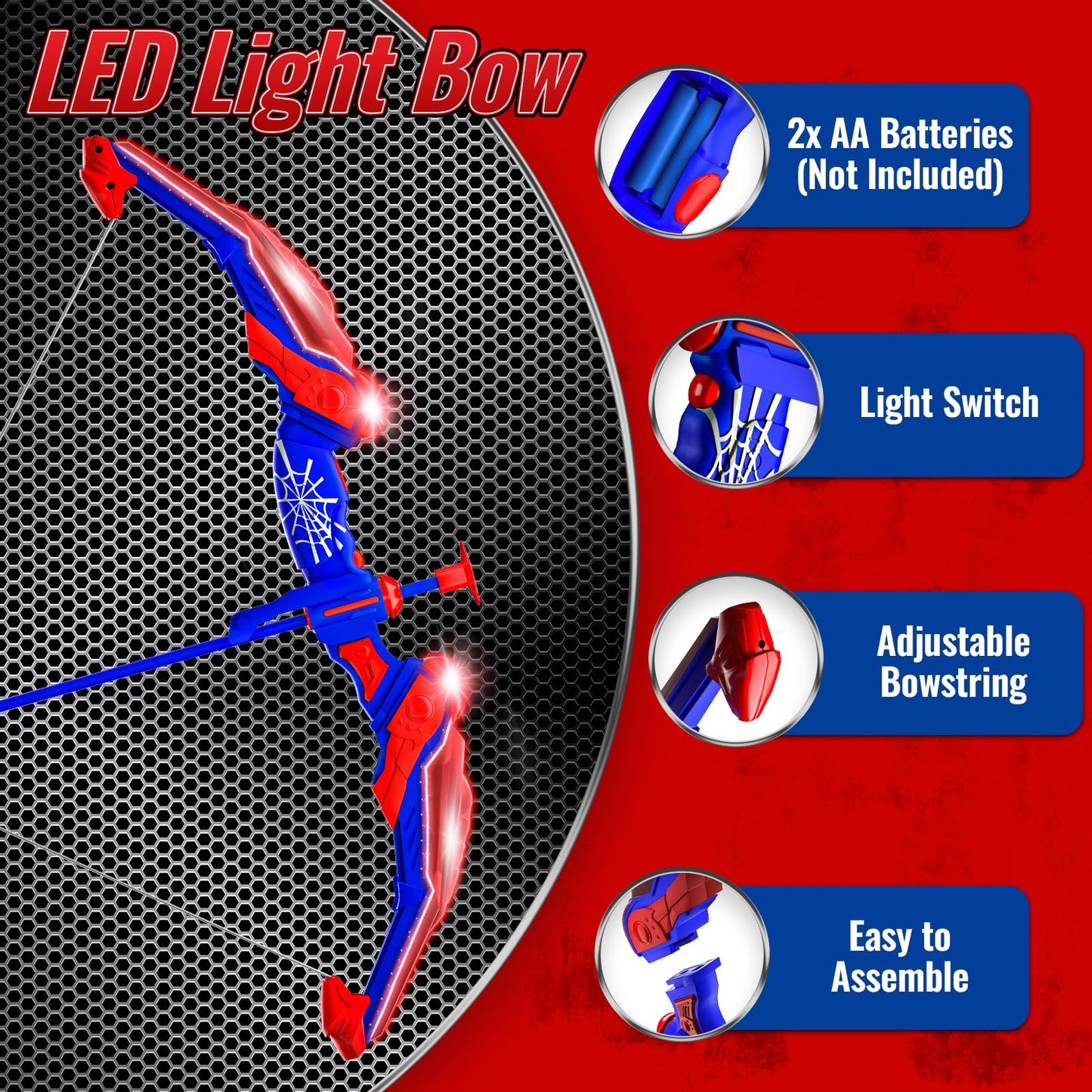 Spider Bow and Arrow Set for Kids, Led Light Up Kids Archery Set with Quiver & Web Target, 10 Suction Cup Arrows & another 3 Target Cans, Birthday Gift toys for 3 4 5 6 7 8 Year Old Boys Girls