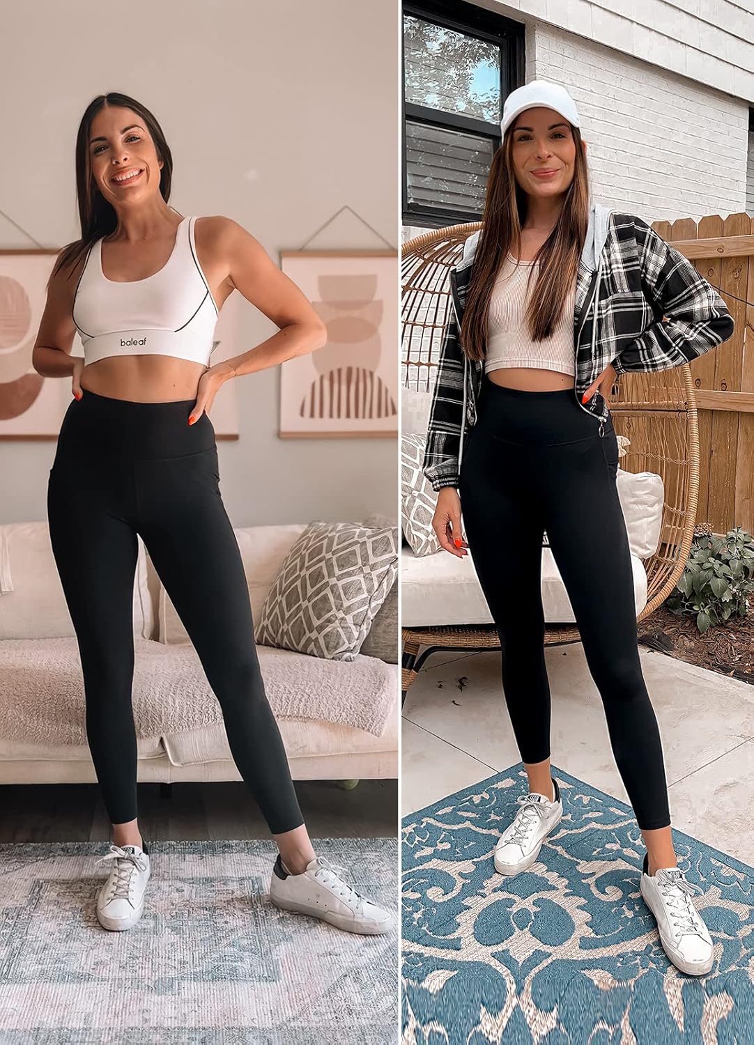 Baleaf Women's High Waisted Leggings - Ultra Soft Tummy Control with Pockets | Black 7/8 Athletic Yoga Pants